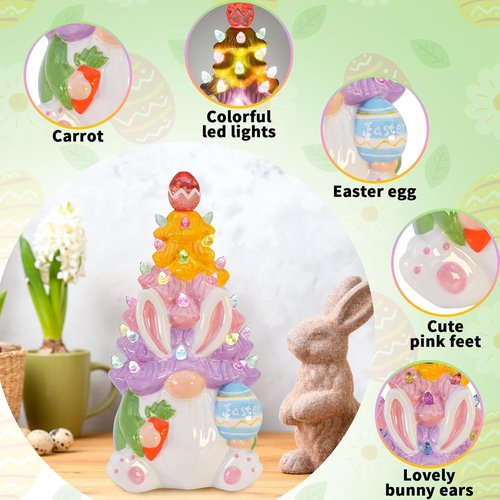 Easter Decorations | Skiennix Light-Up Bunny & Gnome Ceramic Tree Centerpieces for Home