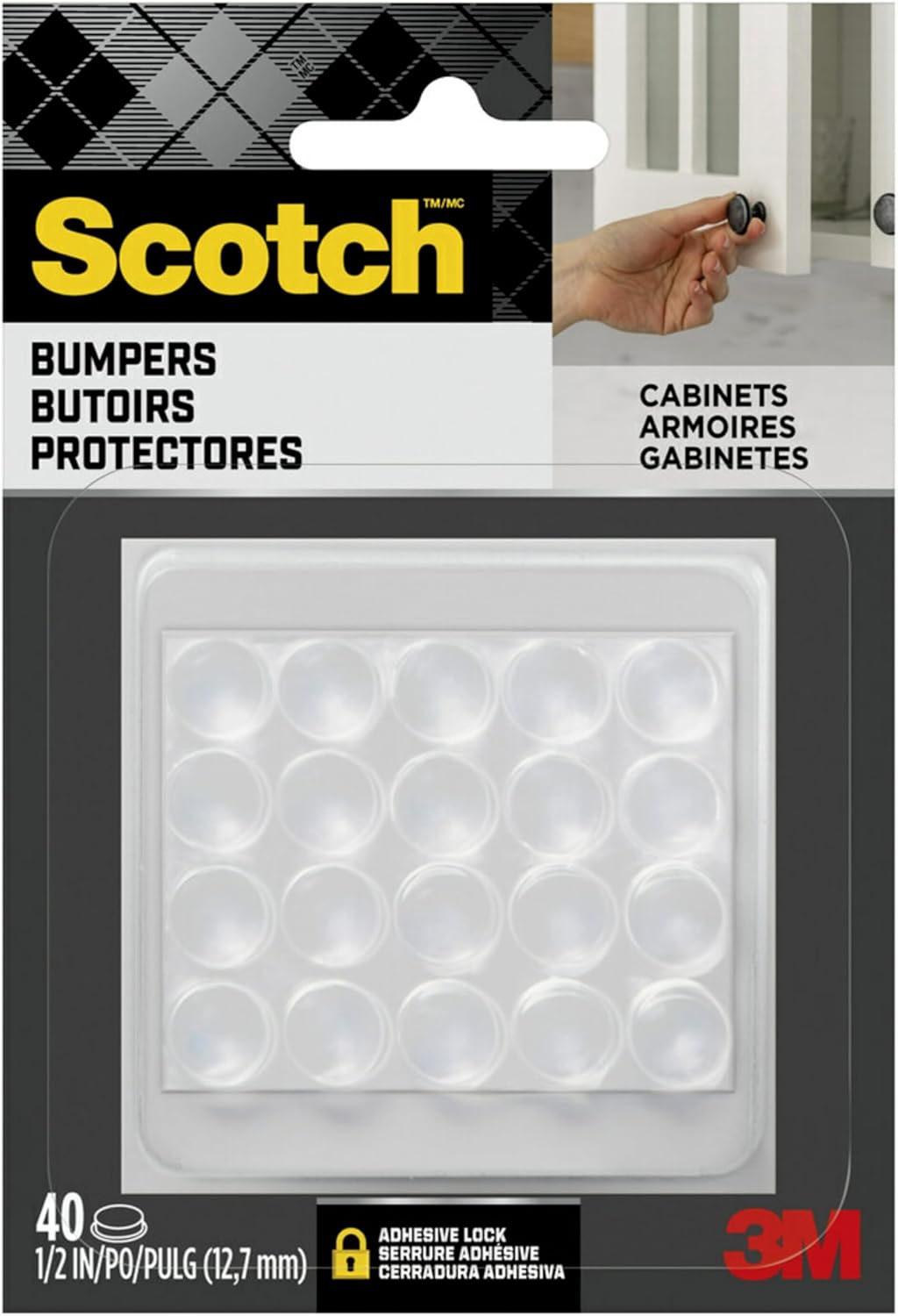 Scotch Clear Adhesive Bumper Pads - 40 PCS Self-Stick Rubber Pads | 1/2" Round for Cabinet Protection