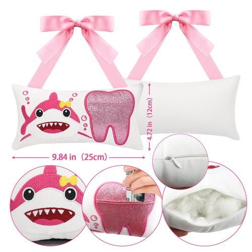 Malihome Tooth Fairy Pillow with Pocket for Girls and Boys Kids Tooth Pillow Toothfairy Gifts Tooth Keepsake Pouch 8.6 x 4.8 inches (Pink)