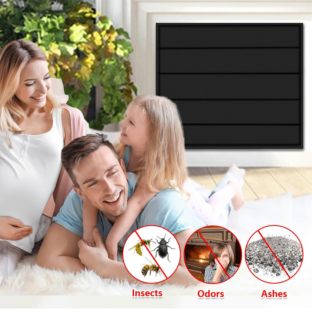 Magnetic Fireplace Blanket for Heat Loss Indoor Fireplace Covers Keep Drafts Out Stops Heat Loss Fireplace Draft Stopper with Built-in 12 Strong Magnet for Iron Fireplace Frame Fireplace Screen 36x32"