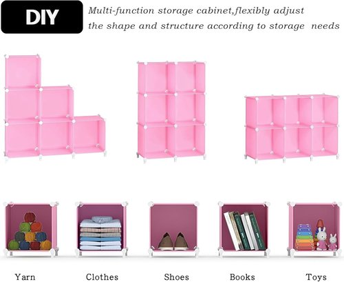 AWTATOS Cube Storage Organizer - Portable DIY Closet Shelves for Kids | Stackable 6-Cube Design in Pink