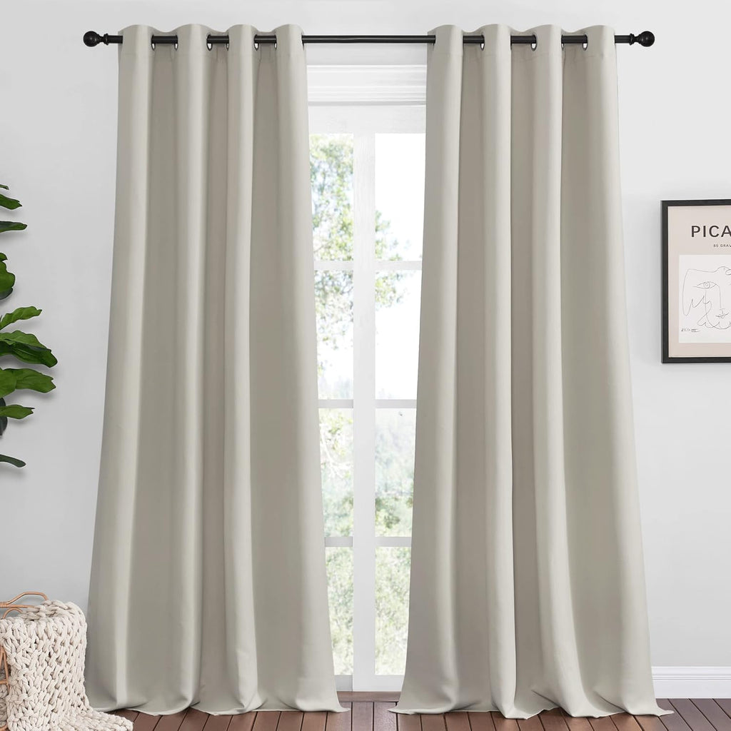 NICETOWN Natural Room Darkening Curtains - 120" Long, 55" Wide | Set of 2 for Total Privacy in Boho Farmhouse Decor