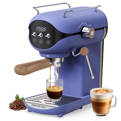 Nesskoko Espresso Machine with Steam Milk Frother Semi Automatic 20 Bar Compact Blue with Toggle Switch for home Cafetera Espresso, Latte, Cappuccino, Americano, Macchiato