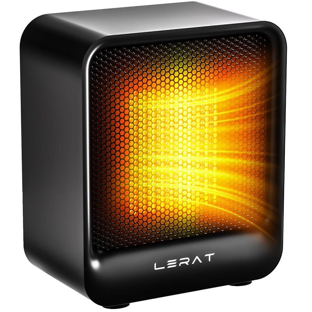 Lerat Space Heater, Portable Mini Heater for Indoor Use, 500W Fast Heating Small Desk Heater with Overheating & Tip-Over Protection, Lightweight Electric Heaters for Office, Home, Camping (Black)