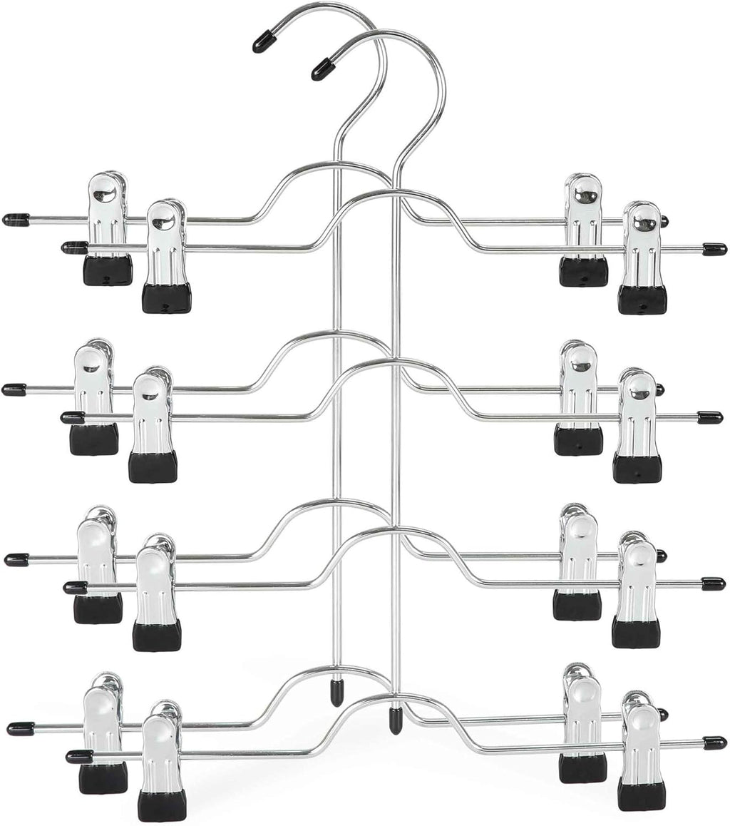 TOPIA HANGER 4-Tier Metal Skirt Hangers - Space-Saving Design with Adjustable Clips, Non-Slip Grip, Black | 2-Pack