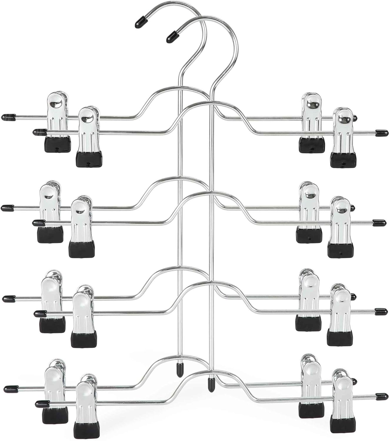 TOPIA HANGER 4-Tier Metal Skirt Hangers - Space-Saving Design with Adjustable Clips, Non-Slip Grip, Black | 2-Pack