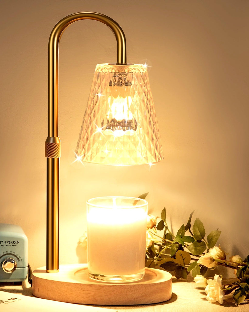 Candle Warmer Lamp with Timer - Adjustable Height Electric Wax Melter in Gold for Cozy Aesthetic Bedroom Home Decor Gift for Women Mother Friend Birthday Various Festivals