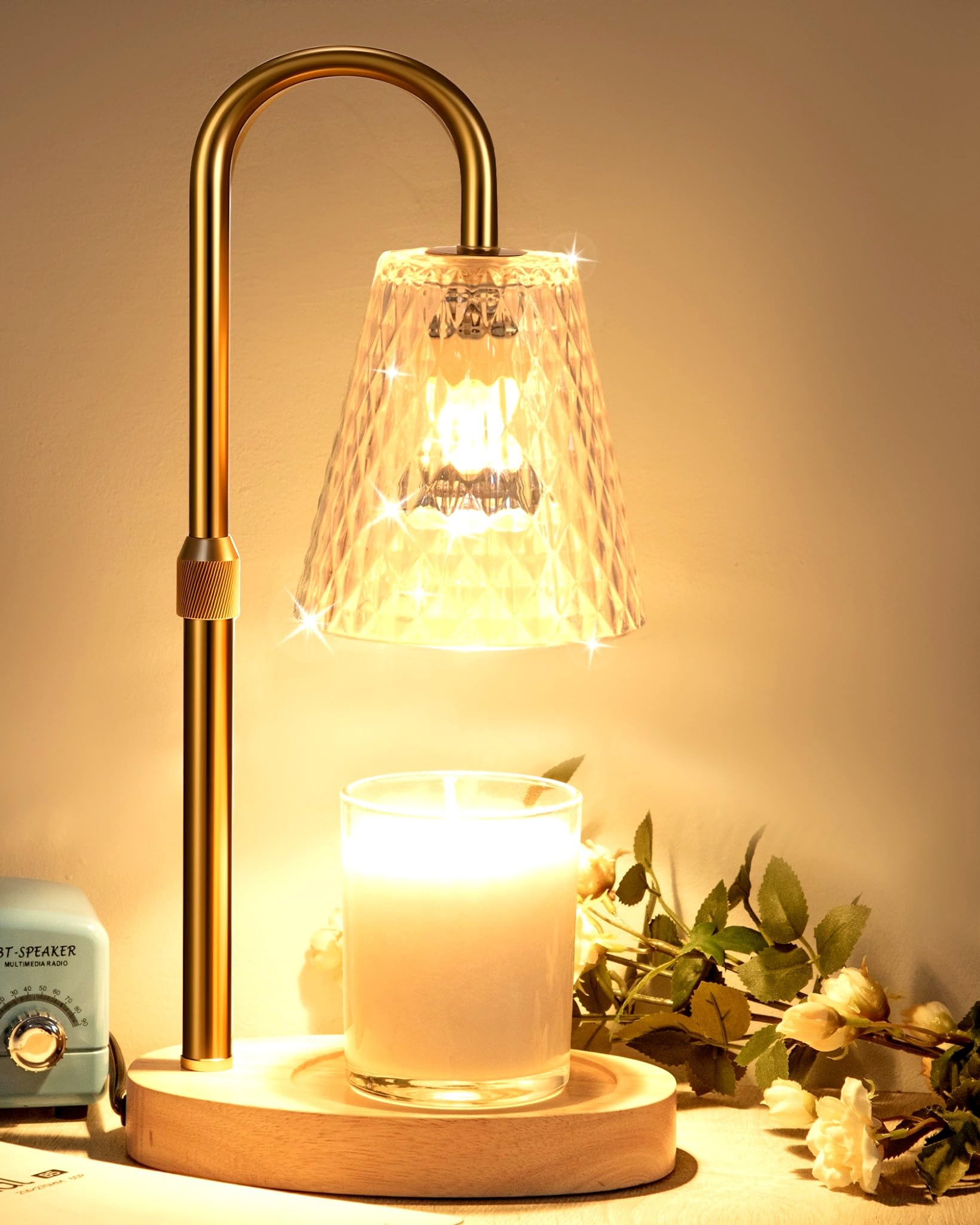 Candle Warmer Lamp with Timer - Adjustable Height Electric Wax Melter in Gold for Cozy Aesthetic Bedroom Home Decor Gift for Women Mother Friend Birthday Various Festivals