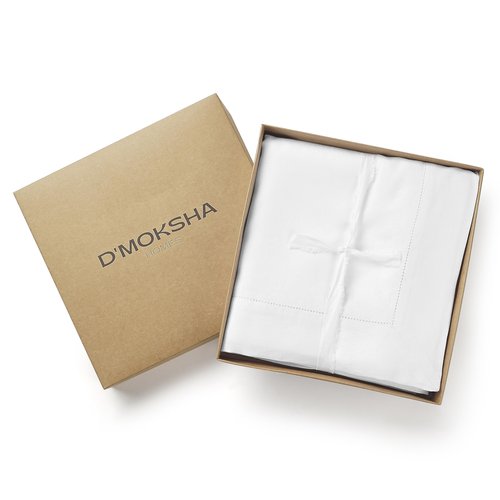 D'Moksha Homes White Linen Tablecloth for Rectangle Tables 60 x 102 Inch - Classic Hemstitch 100% Pure Linen White Table Cloth - Machine Washable Dining Tablecloth for Mothers Day, Spring, Easter