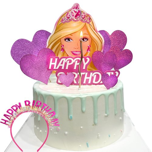 Girl Cake Topper Set Heart Glitter Happy Birthday Toppers Crown Headband for Girl Theme Wedding Birthday Baby Shower Party Decoration Supplies, 12 Pcs