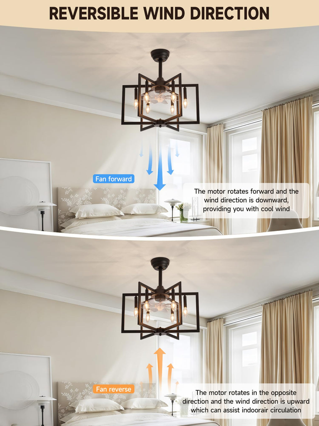 Jughtbo Black Chandelier Fan with，Farmhouse Rustic Ceiling Fan with Light and Remote, Adjustable Height, Rustic Chandeliers for Living Room, Bedroom, Hallway, Entryway Kitchen Lighting