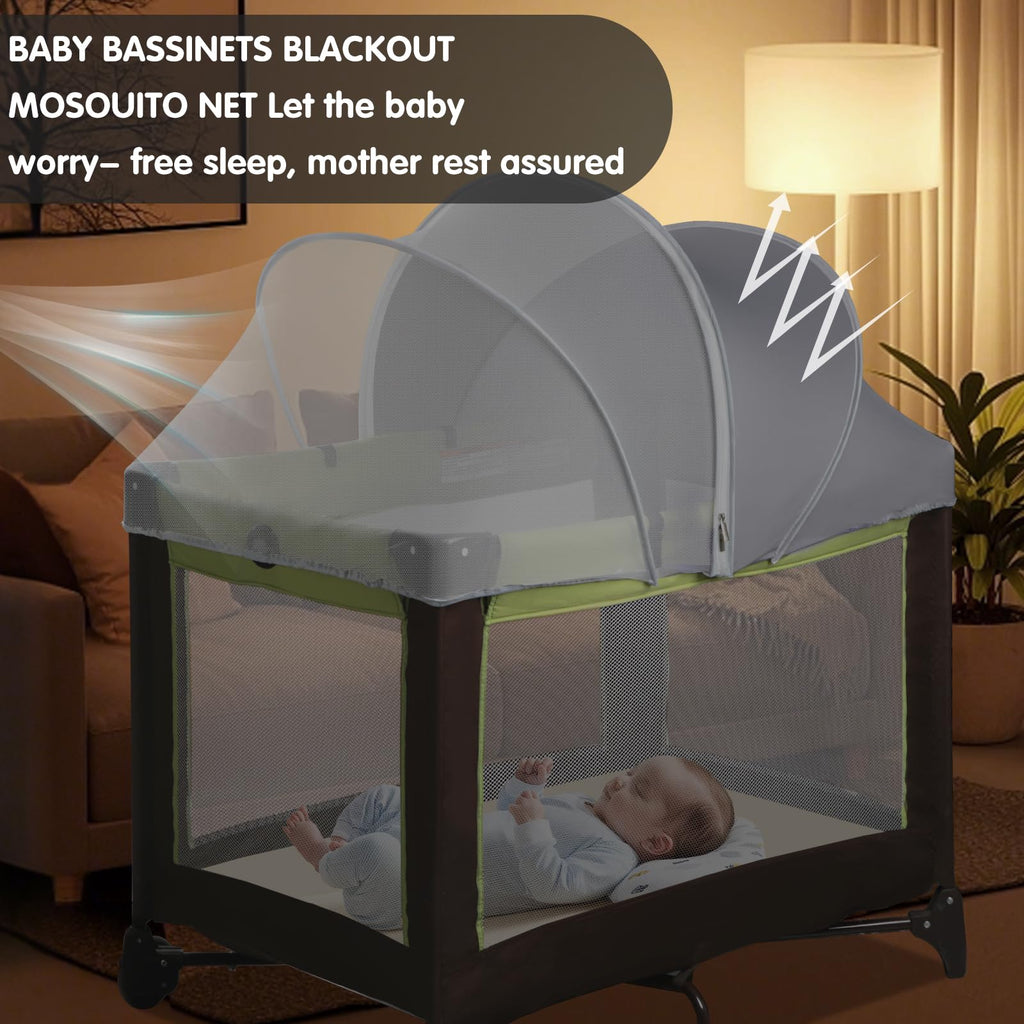Pack N Play Tent Cover - Light-Blocking Mosquito Net with Two-Way Zipper Portable Bassinet Canopy to Keep Cats Out Bedside Bassinet Insect-Proof Cover, Gray-Large