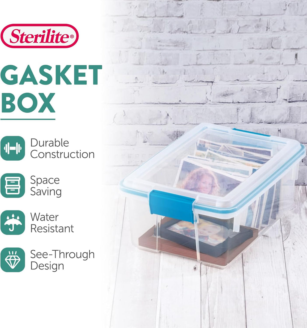 Sterilite 6-Pack Gasket Box - Weather-Resistant Storage Bins with Latching Lids | 12 Quart Heavy-Duty Organizers for Home & Office