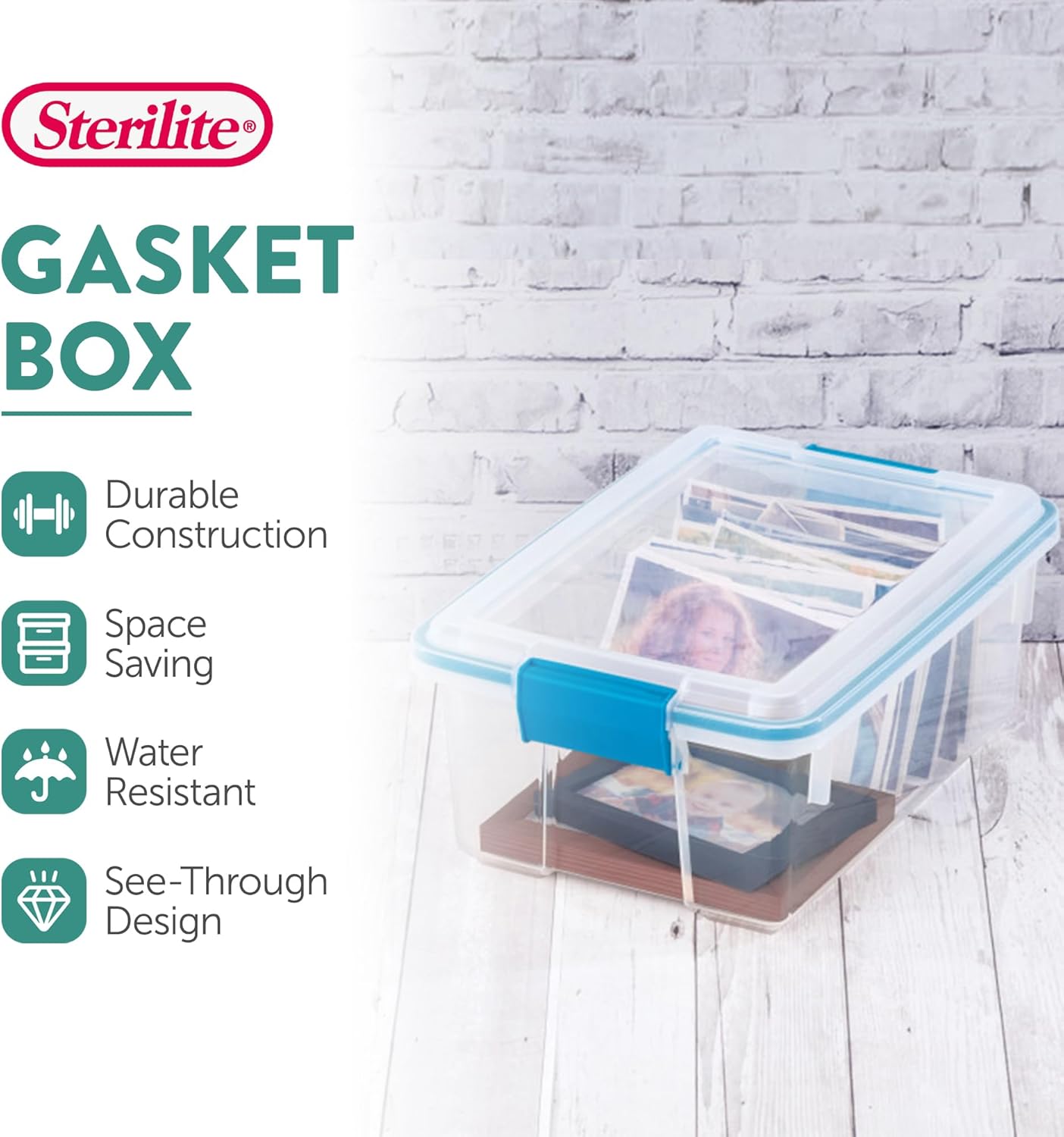 Sterilite 6-Pack Gasket Box - Weather-Resistant Storage Bins with Latching Lids | 12 Quart Heavy-Duty Organizers for Home & Office