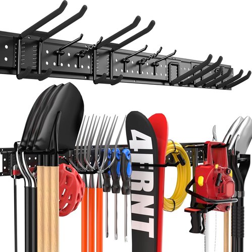 Garage Tool Organizer by [Brand Name] - Wall-Mounted 48-Inch Storage Rack with 10 Heavy-Duty Hooks | Holds Up to 400 lbs