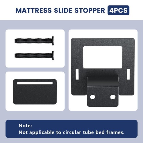 YIADDTION Non Slip Mattress Gaskets for Metal Bed Frame, Mattress Holder in Place Gripper, Adjustable Mattress Retainer Bar, Keep Mattress from Sliding Gripper, 4 PCS, Black
