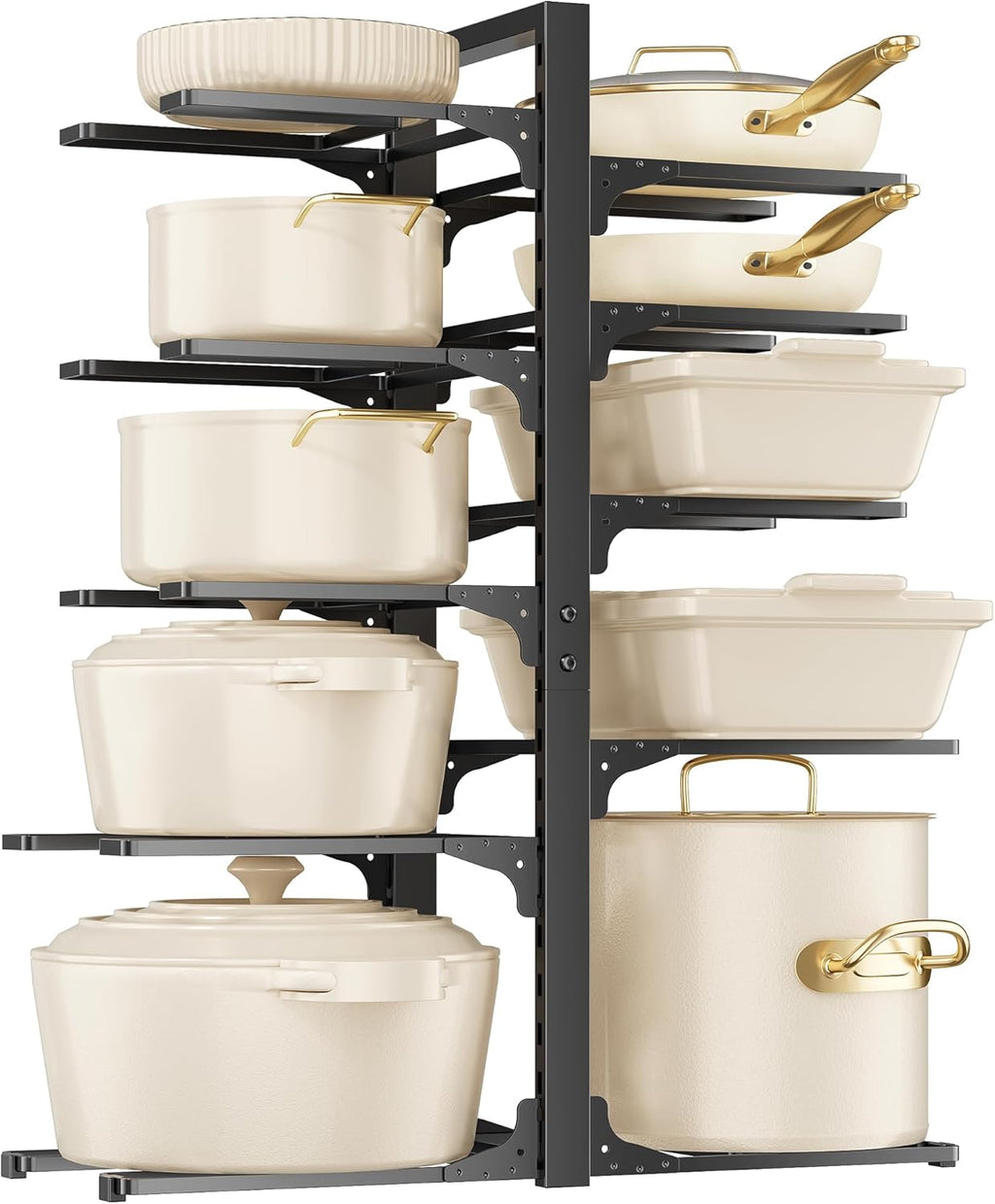 MUDEELA 10-Tier Pot and Pan Organizer - Heavy Duty Under Cabinet Storage, 23.62" Height, Adjustable Rack