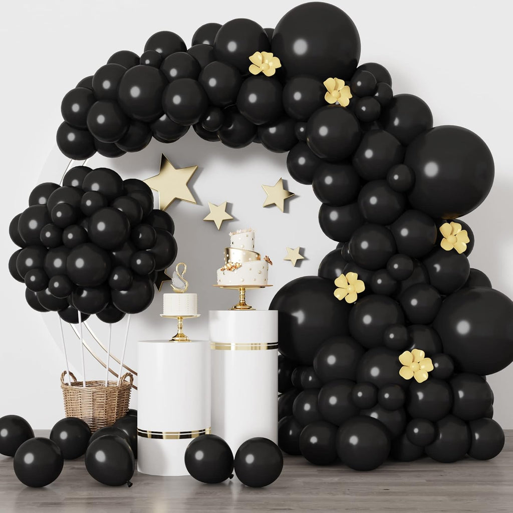 RUBFAC Black Balloons - 129-Piece Latex Balloon Arch Kit for Halloween & Party Decor | 5-12 Inch Sizes
