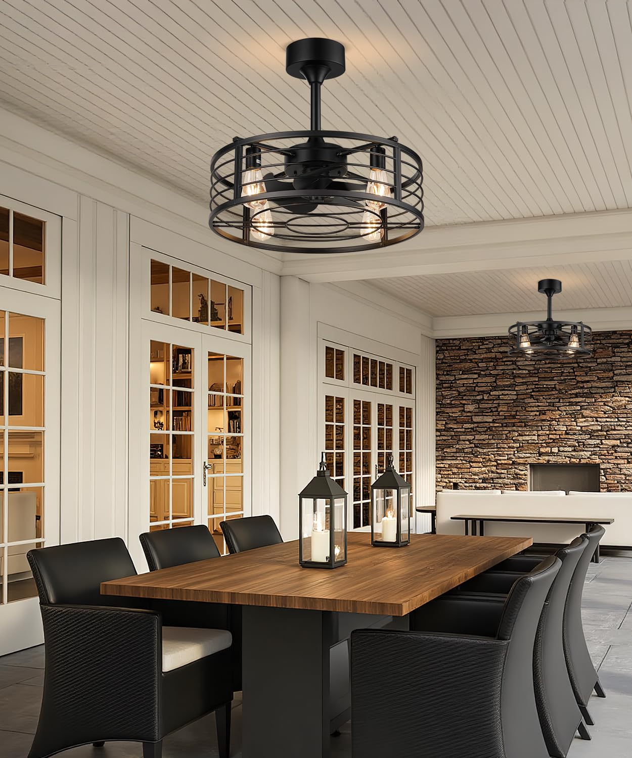 Fivesun 20" Caged Ceiling Fans with Lights and Remote, Fandelier Farmhouse Industrial Fan Lights Ceiling Fixtures Small Ceiling Fan with 6 Speeds and Timing for Kitchen, Bedroom, Outdoor-Black
