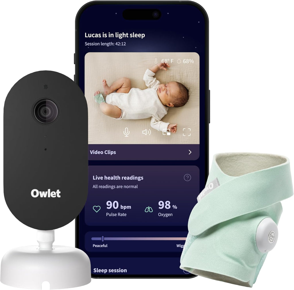 Owlet Dream Duo (Gen 3) Smart Baby Monitor Bundle - 2K HD Video & Dream Sock for Oxygen, Heart Rate & Sleep Tracking | App Health Insights