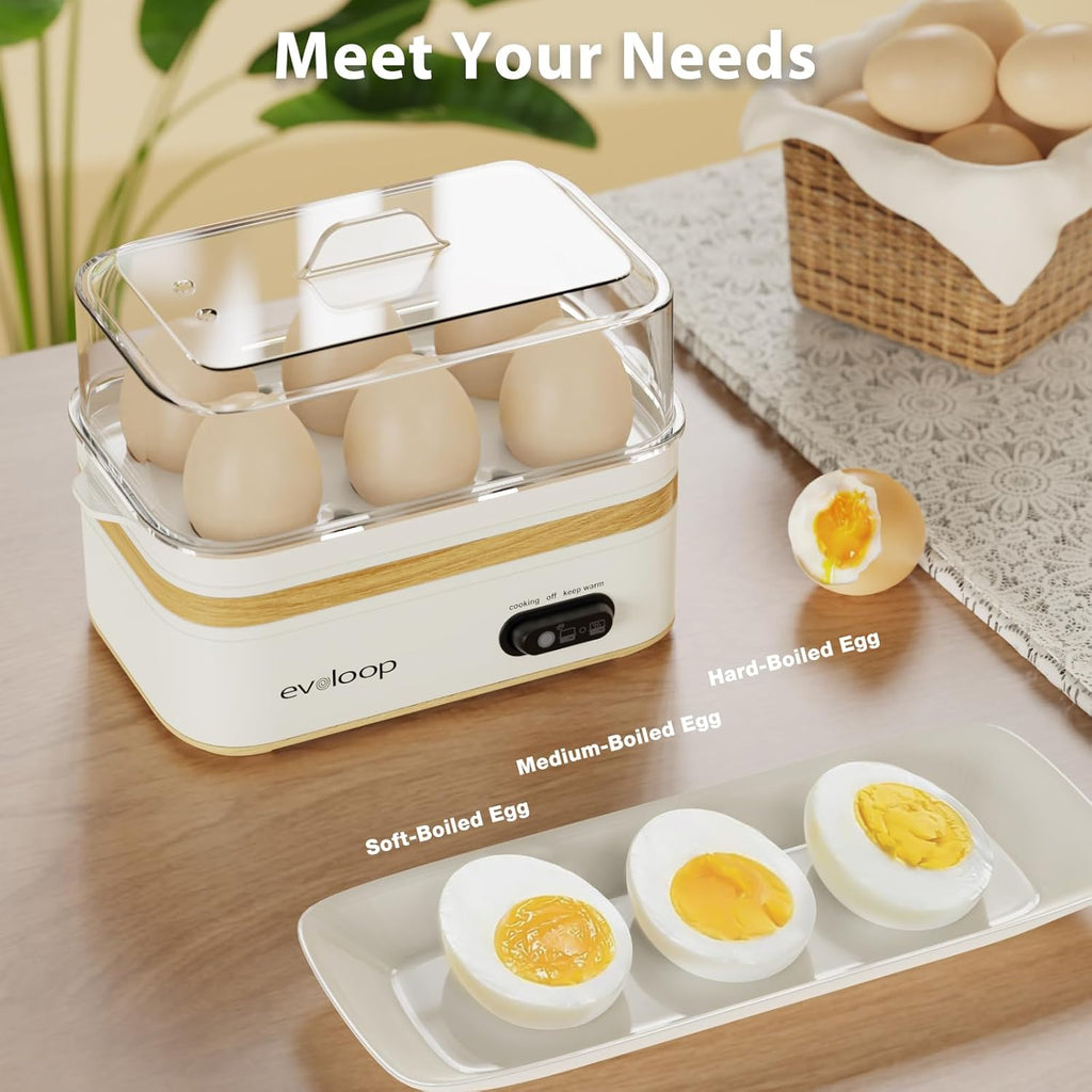Rapid Egg Cooker - Electric 6-Egg Capacity | Soft, Medium, Hard Boiled & Poached Eggs, Auto Shut-Off, BPA Free - White