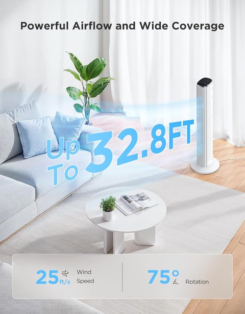 GoveeLife Smart White Tower Fan - 36" Oscillating Floor Fan with App/Voice Control & Quiet Operation