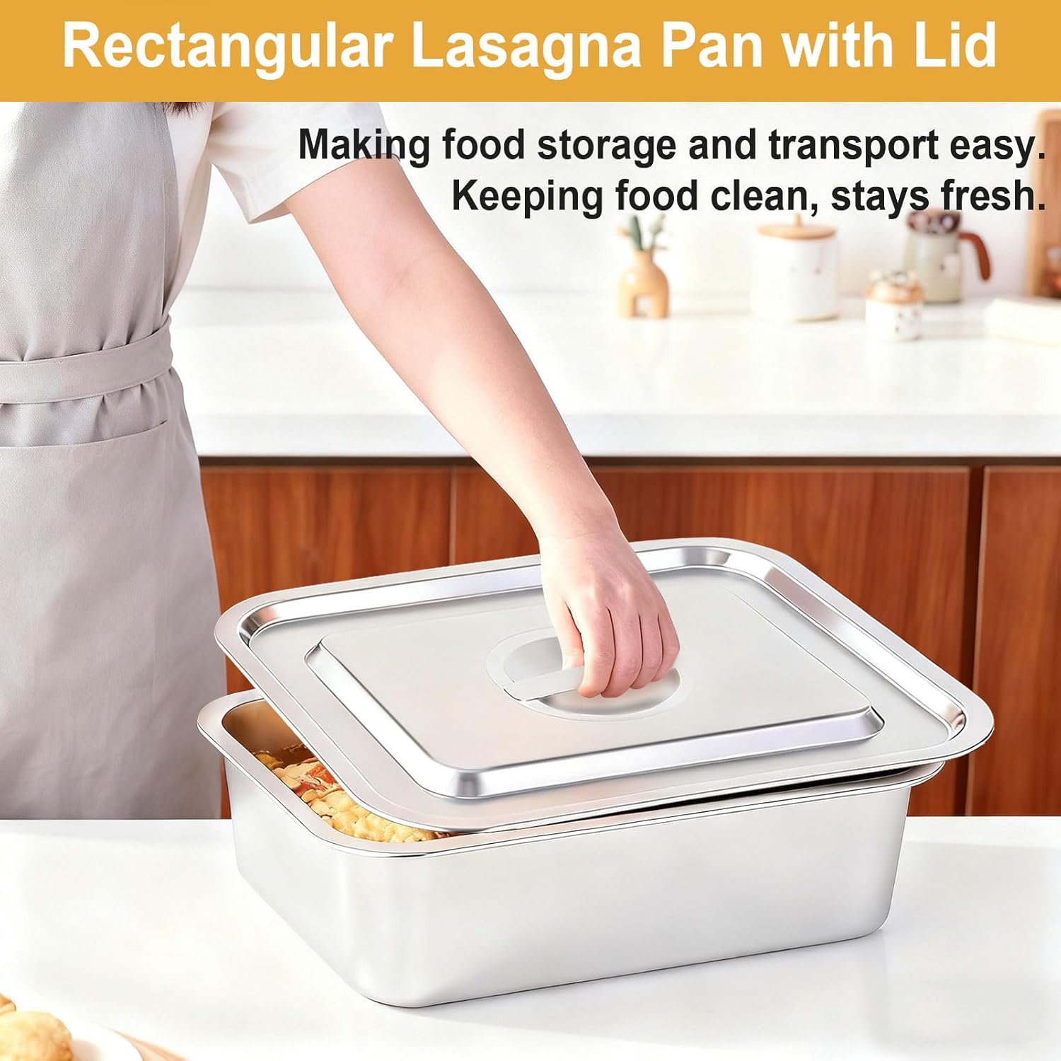 Regine Switzerland 4-Inch Deep Lasagna Pan Set - 2 Pack Stainless Steel Baking Pans with Lids | 7.4QT & 5.1QT Roasting Dishes
