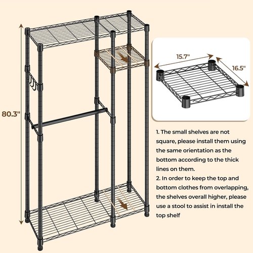 HYSEYY Heavy Duty Portable Closet - Adjustable Garment Rack with 4 Rods & Shelves | 73.6" L x 17.3" W x 76.4" H (Gray)