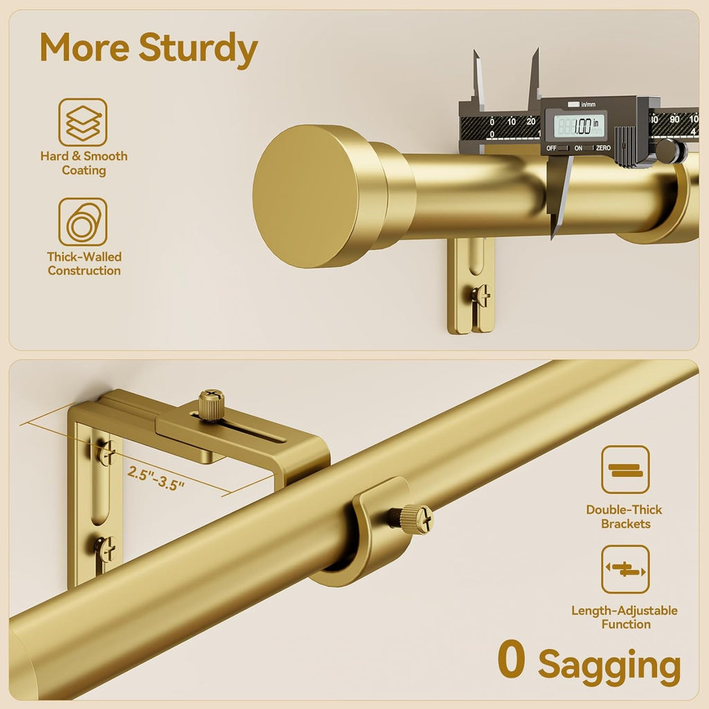 YaFex Adjustable Curtain Rods - Heavy Duty 1 Inch, 32-58 Inch, Modern Gold Design, Easy Installation
