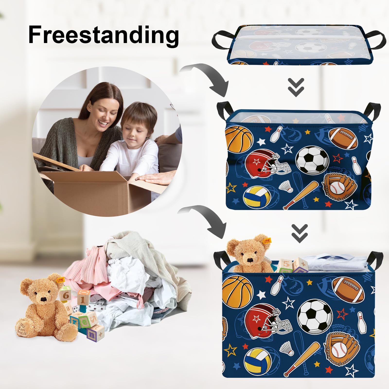 Clastyle Cartoon Sport Ball Laundry Basket Kids Clothes Book Storage Basket Gift Toy Box for Bedroom Decor,Football,40x30x30 cm