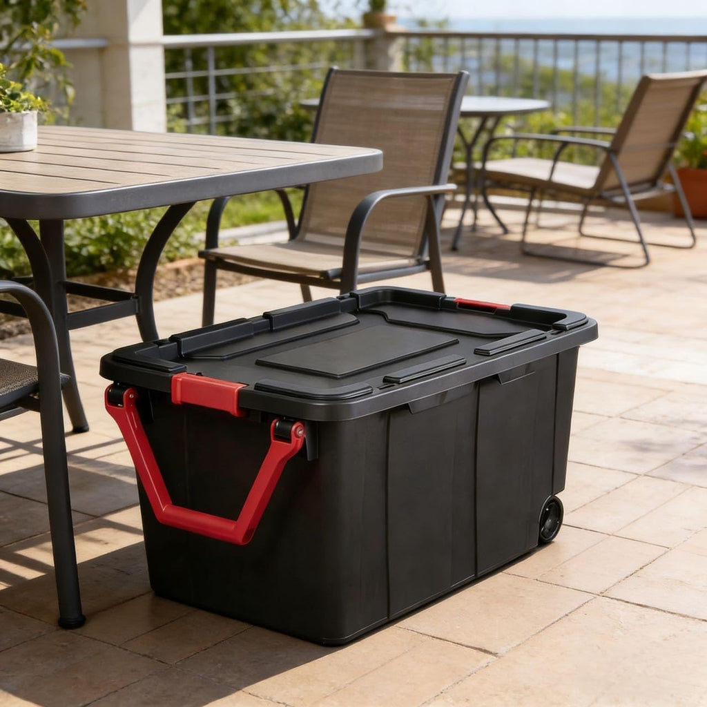 Skiennix 40-Gallon Wheeled Storage Boxes - Durable Plastic with Handles | Black, 2-Pack