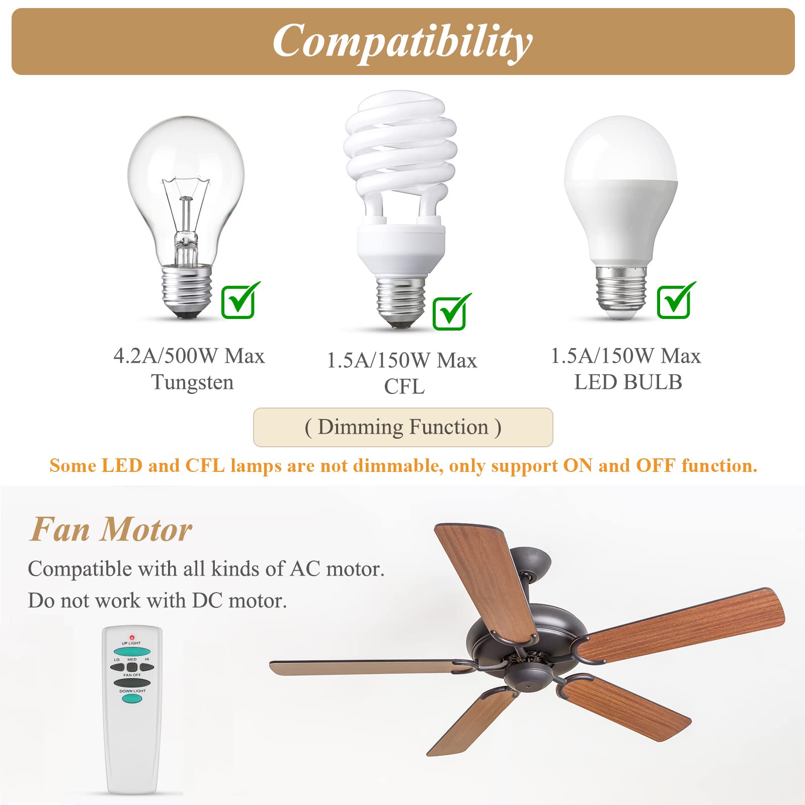 UC7078T Remote for Ceiling Fan with Up Down Light, Replacement for Hampton Bay Harbor Breeze Hunter, Compatible with UC7078T UC7067RC CHQ7078T L3H2010FANHD Fan-HD6 FAN-28R, Dimmable