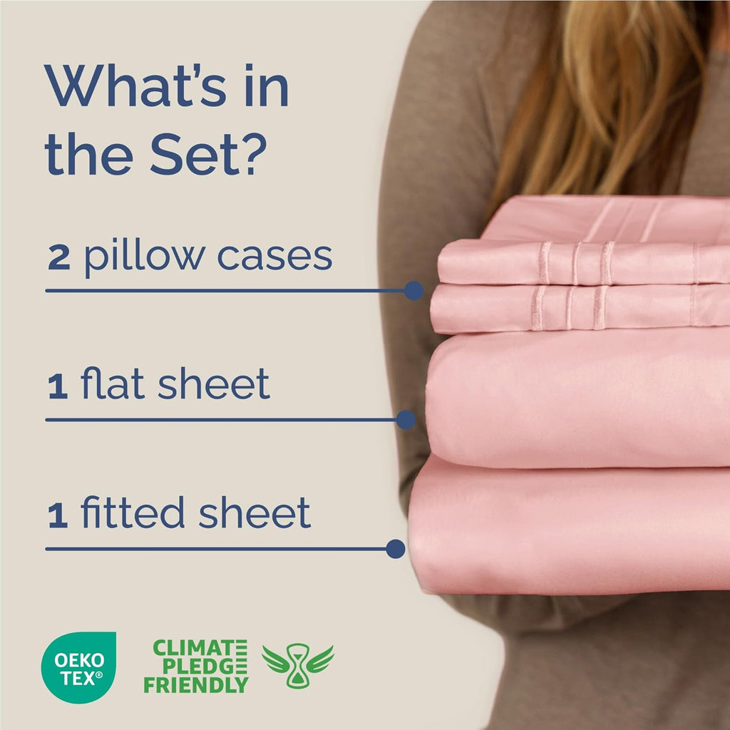 Skiennix Full Size 4-Piece Sheet Set - Comfy, Breathable & Cooling Hotel Luxury Bedding - Ultra-Soft, Deep Pockets - Baby Pink
