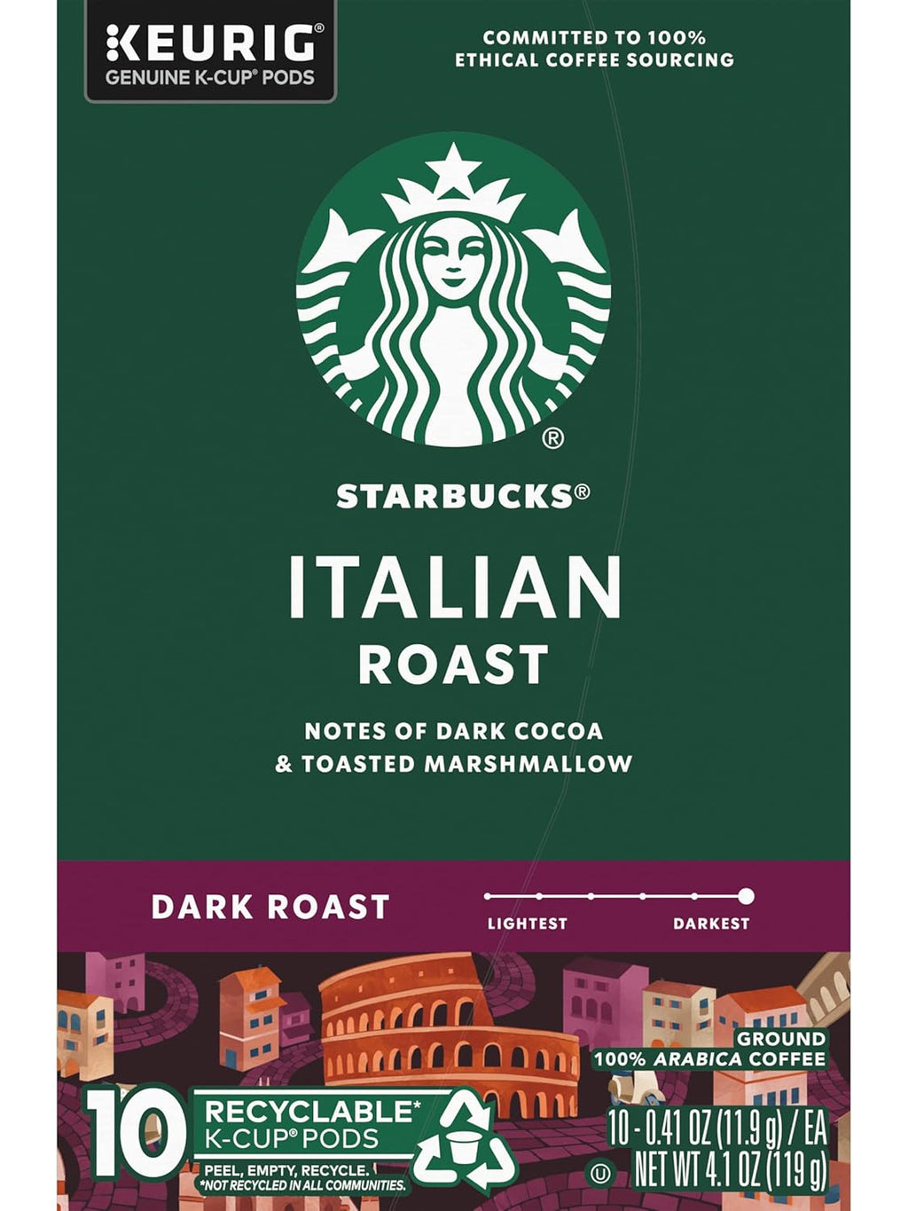 Starbucks K-Cup Pods - Italian Roast Dark Coffee | 100% Ground Arabica | 20 Count (2 Boxes)