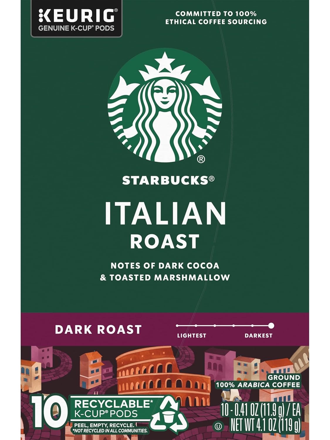 Starbucks K-Cup Pods - Italian Roast Dark Coffee | 100% Ground Arabica | 20 Count (2 Boxes)