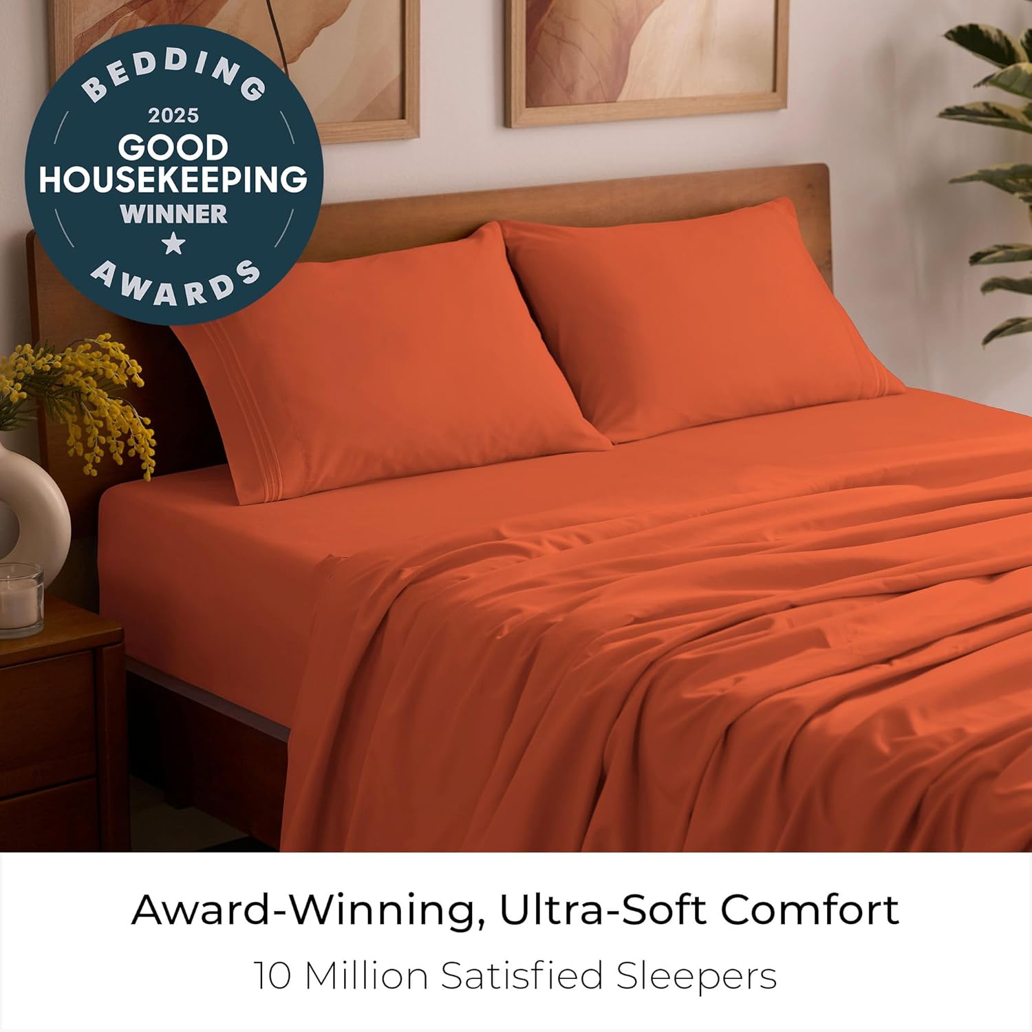 Mellanni Queen Sheets Set - 4 PC Hotel Luxury Bedding | Extra Soft, Cooling, Wrinkle-Resistant (Queen, Poppy Orange)