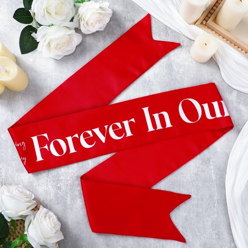 Fanfanwin Funeral Sash | Memorial Ribbon for Celebration of Life | 58x4'' Red - Forever in Our Hearts