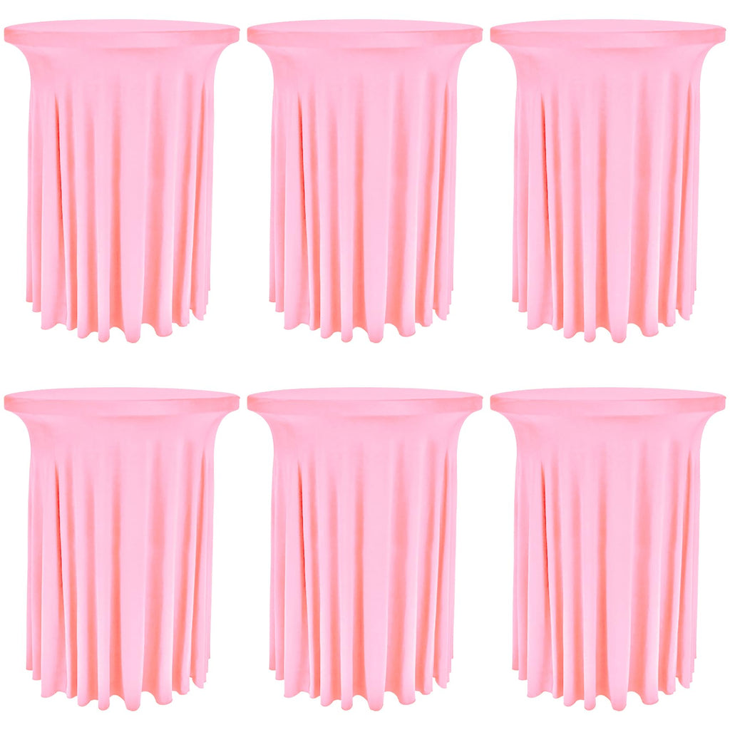 6 Pack Round Cocktail Tablecloth 32"x 43" Spandex Cocktail Table Skirt, Washable Stretch Fitted Table Covers for High Top Bar, Wedding, Party, Events (Pink)