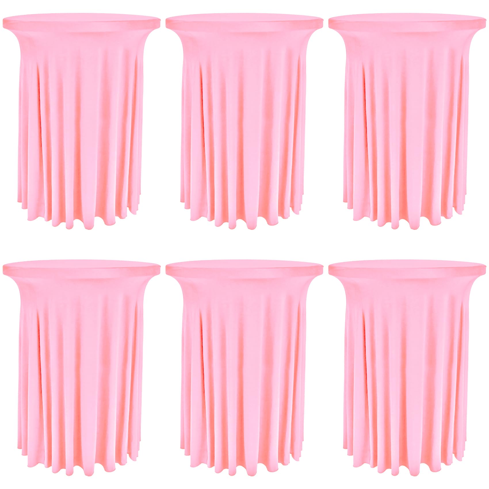6 Pack Round Cocktail Tablecloth 32"x 43" Spandex Cocktail Table Skirt, Washable Stretch Fitted Table Covers for High Top Bar, Wedding, Party, Events (Pink)