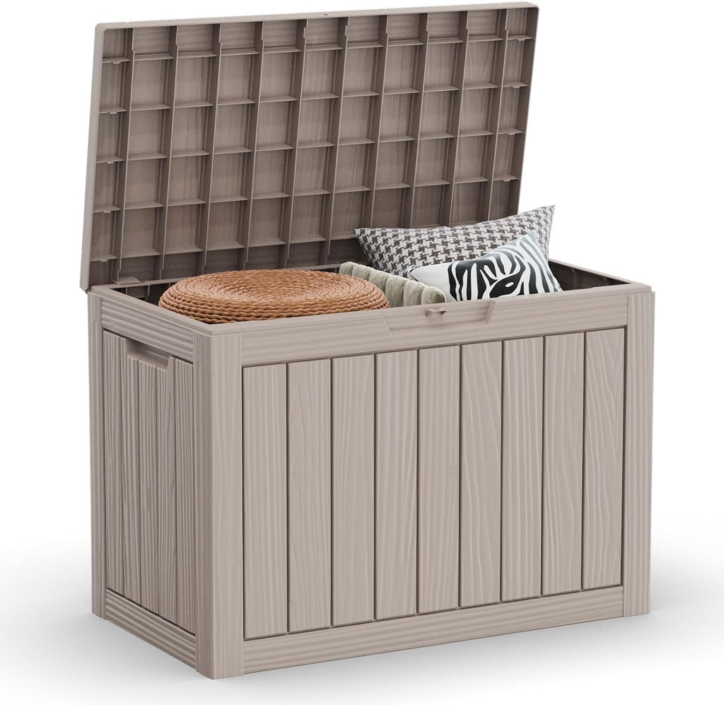 Skiennix 46 Gallon Outdoor Deck Box - Lockable Waterproof Storage for Garden Tools & Cushions | Grey