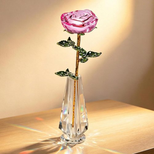 HDCRYSTALGIFTS 10'' Pink Crystal Rose Figurine - Elegant Glass Flower Gift for Mom | Perfect for Mother's Day, Valentine's Day, and Anniversaries