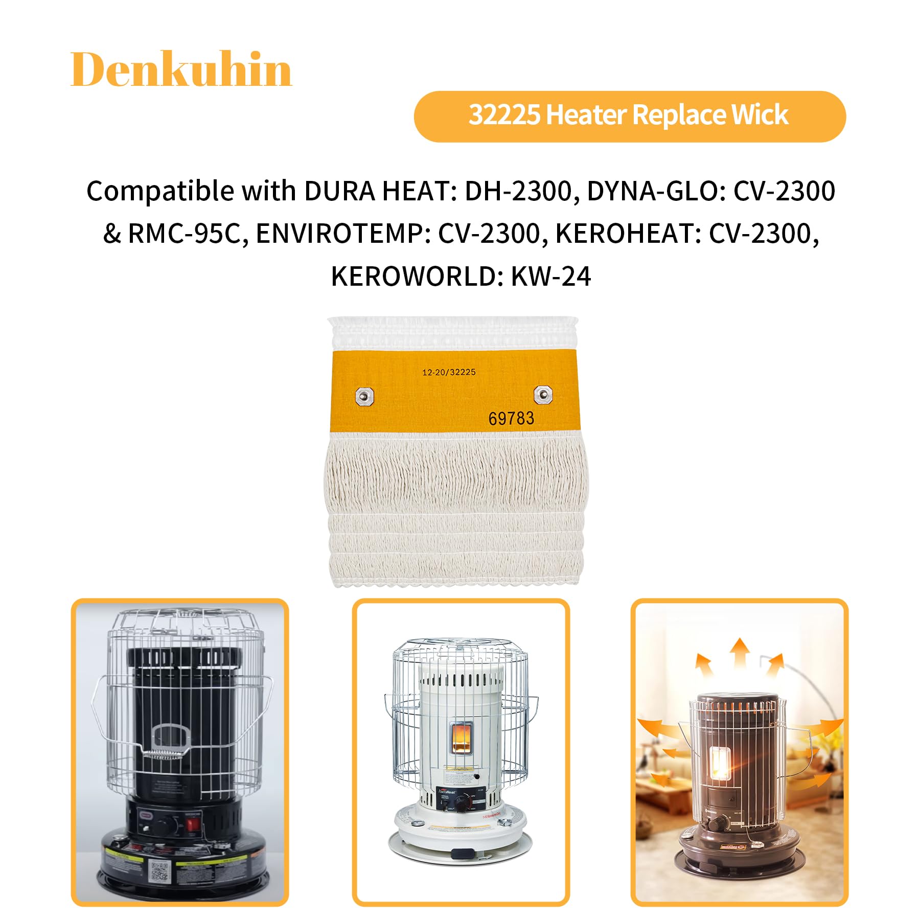 Denkuhin 32225 Kerosene Heater Wick Replacement for Kero World KW-24 (A-H), Dyna-Glo RMC-95C, DURAHEAT DH2300, Heating Wicks for Cotton/Fiberglass