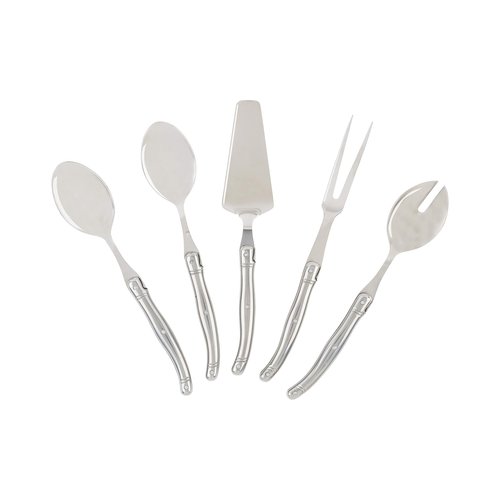 Laguiole Hostess Serving Utensils Sets (Stainless Steel) — 2 Serving Spoons 1 Slotted Spoon 1 Serving Fork & 1 Pie Server — Stainless Steel Flatware Set — Silverware Set Dishwasher Safe