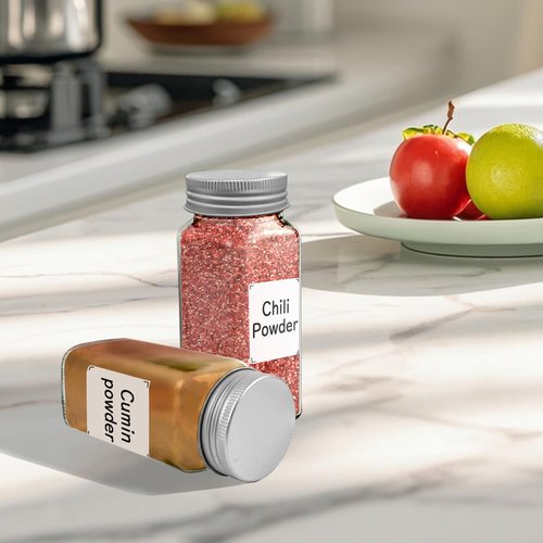 ZUFECY 4oz Glass Spice Bottles with Shaker Lids, Restaurant & Home Kitchen Storage | Square Air-Tight Containers for Spices, Salt, Pepper (Set of 6, 120ml)