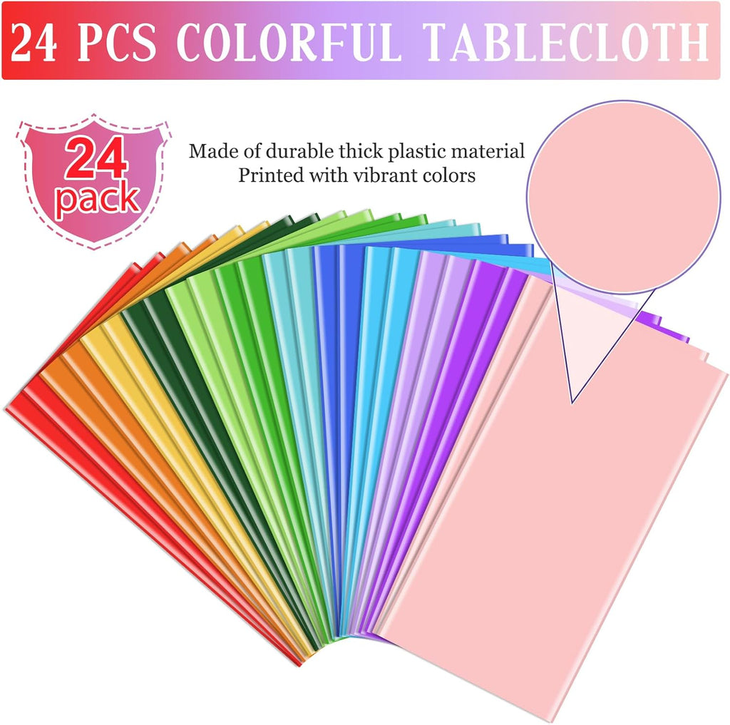 Skiennix 24 Pack Rainbow Tablecloths - Colorful Disposable Plastic Covers for Parties | 54 x 108 Inch