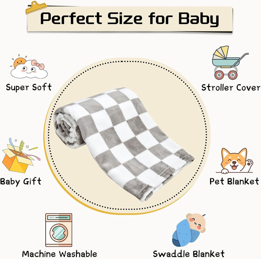 Yurhap Checkered Baby Blanket - Super Soft Fleece for Boys & Girls | 30x40 Inch, Greige