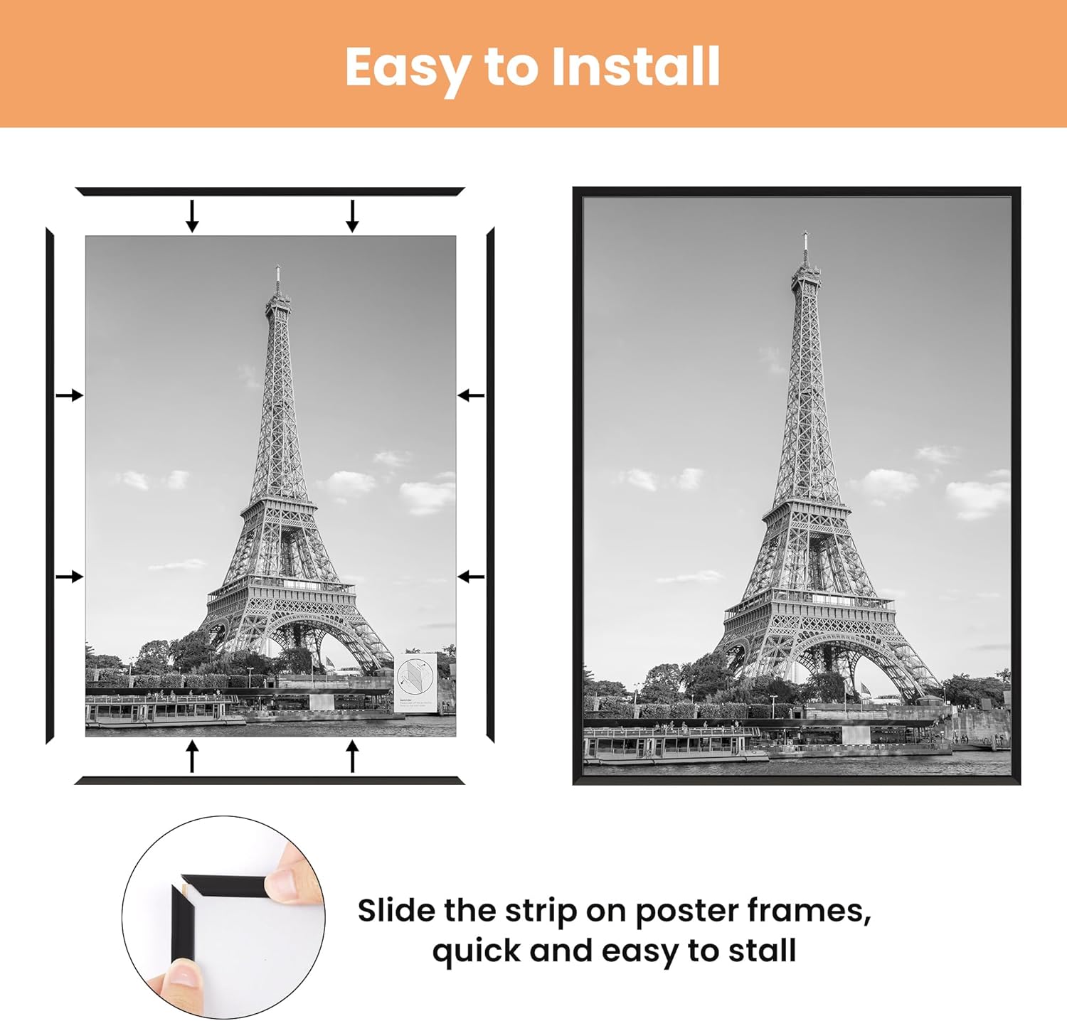 Upsimples 27x40 Inch Black Poster Frame - Scratch-Proof Picture Frames for Photo Gallery | Horizontal & Vertical Mounting (3 Pack)