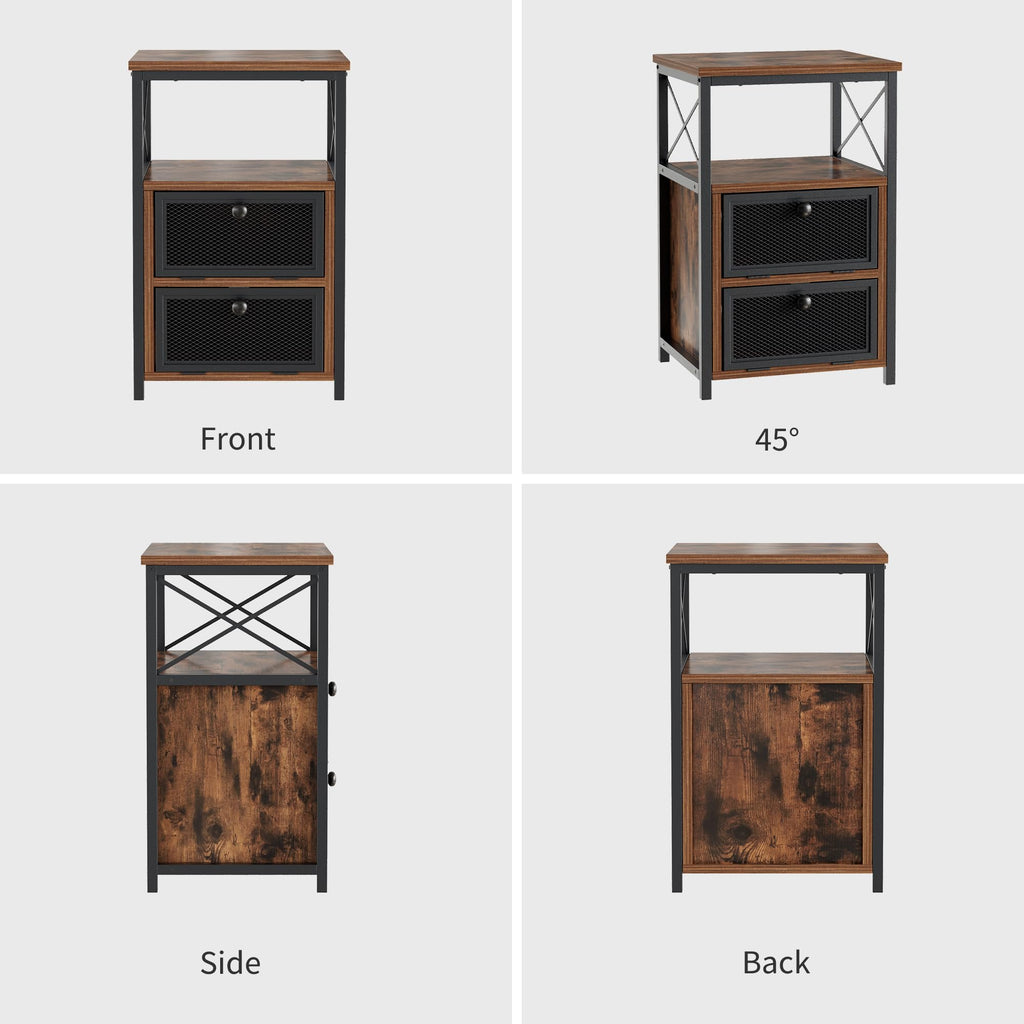 VECELO End Tables Set of 2 with Storage Space,Flip Door Night Stand for Living Room,Bedroom,Small Space,Rustic Brown