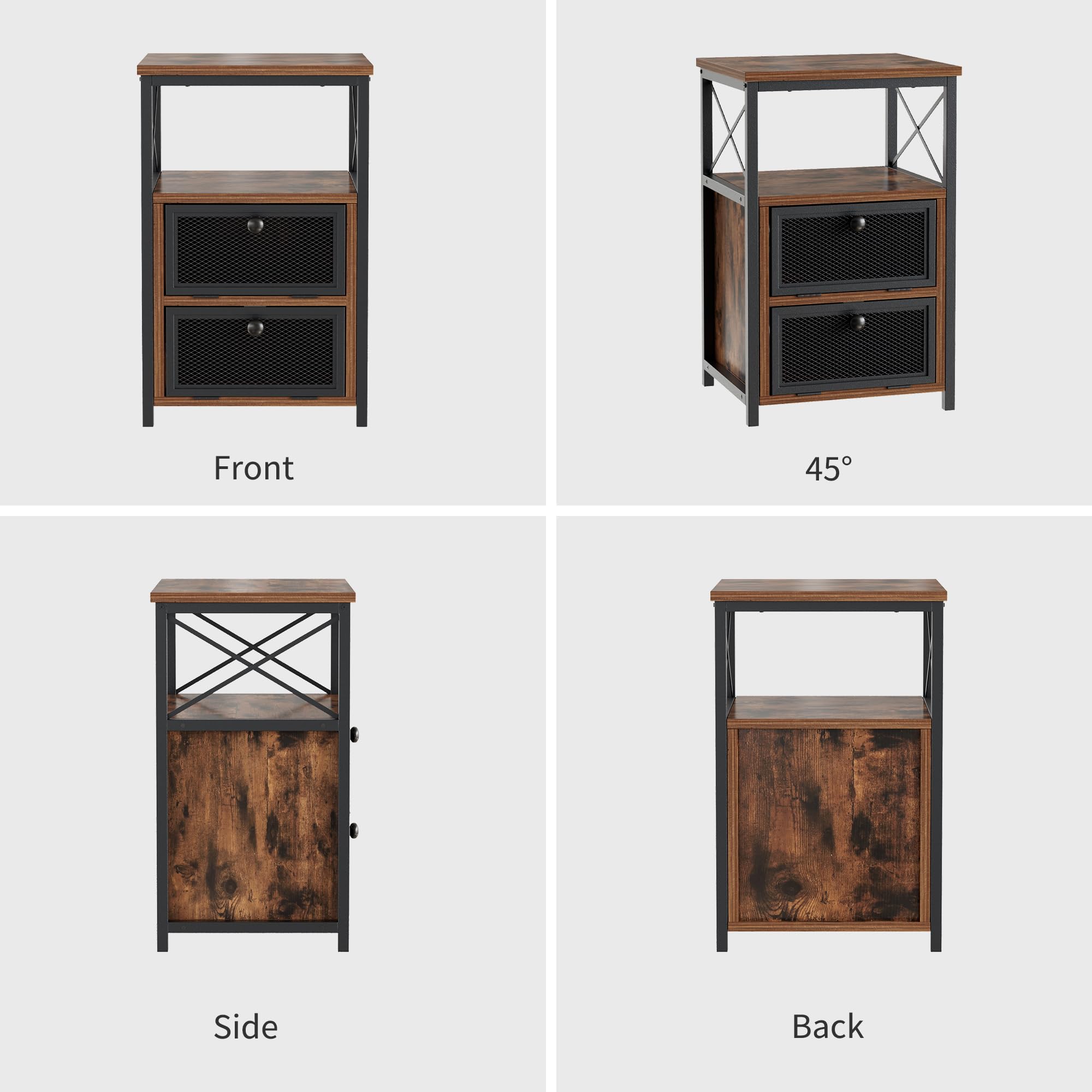 VECELO End Tables Set of 2 with Storage Space,Flip Door Night Stand for Living Room,Bedroom,Small Space,Rustic Brown