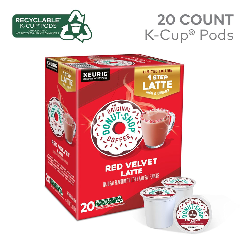 Original Donut Shop Red Velvet Latte K-Cup Pods - One-Step Brewing, 20 Count